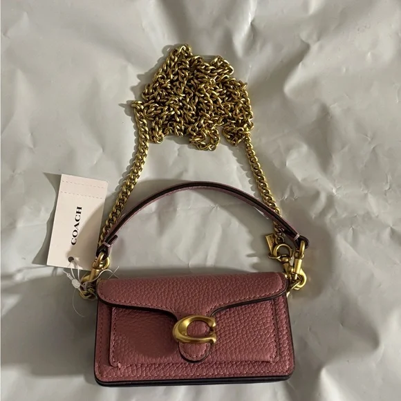 Coach Peony Tabby 9 Mini Bag Charm with Gold Chain - Picture 2 of 8